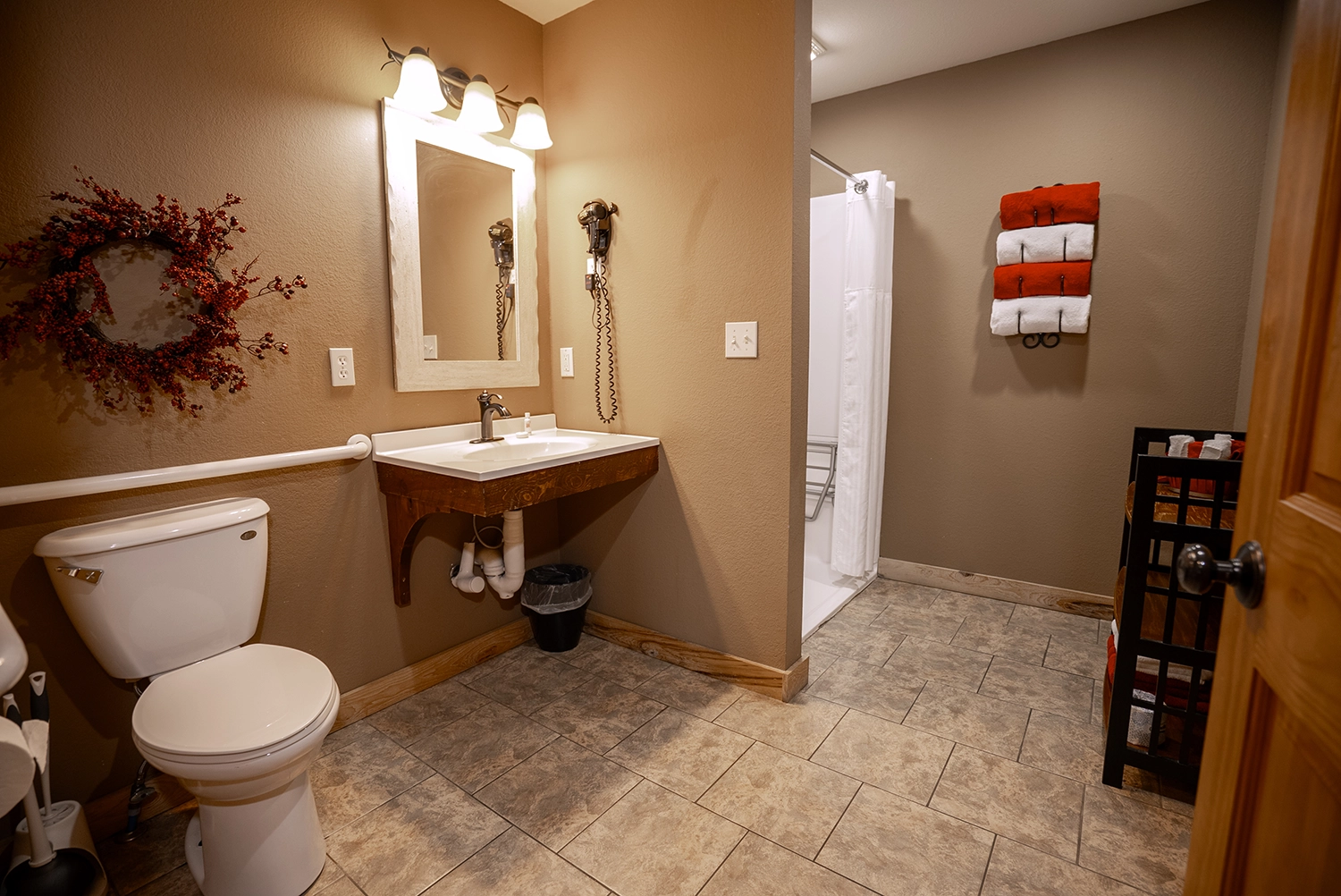 A bathroom in a Loft Cabin at Santa's Cottages.