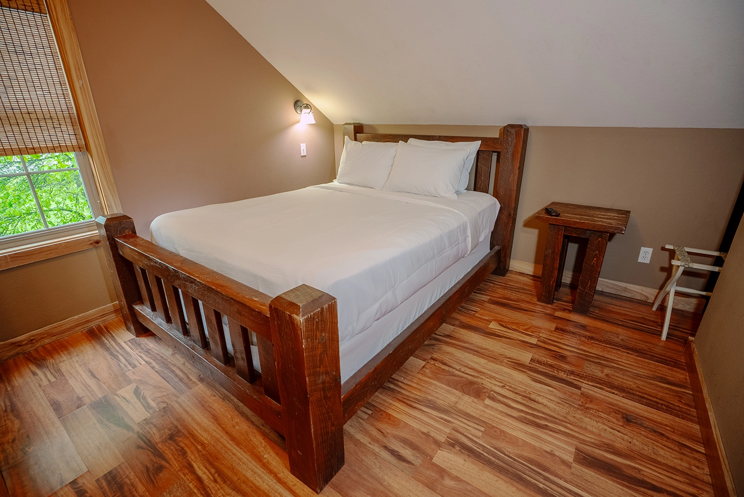 The upstairs bedroom in a Loft Cabin at Santa's Cottages.