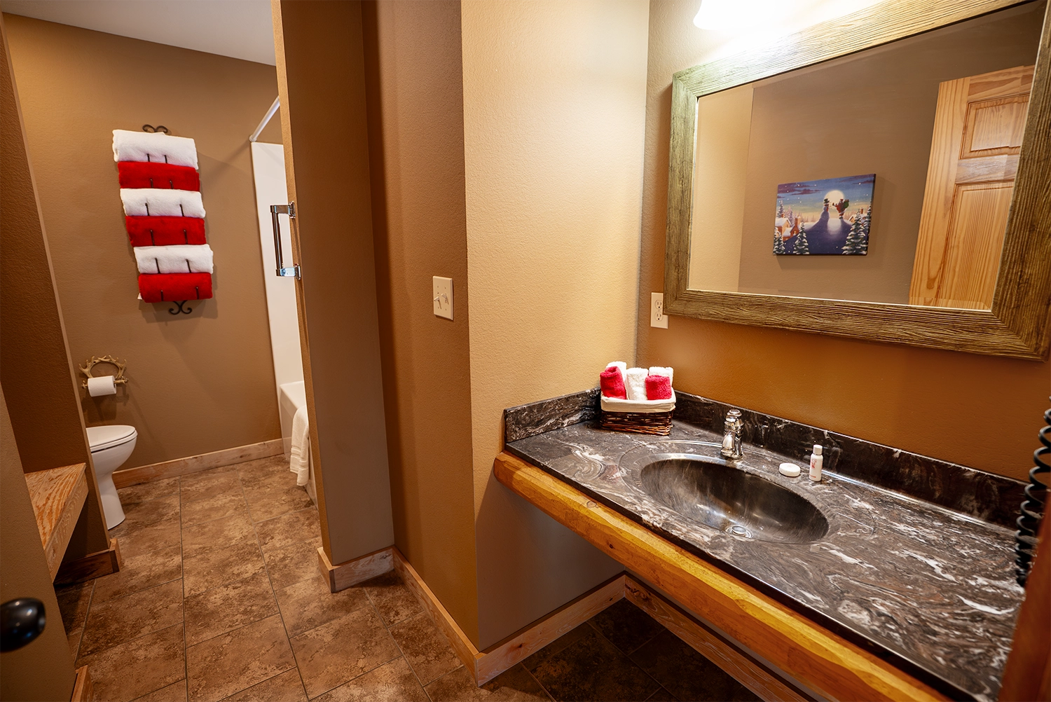 The Main Bathroom of a Stables Cottage at Santa's Cottages.