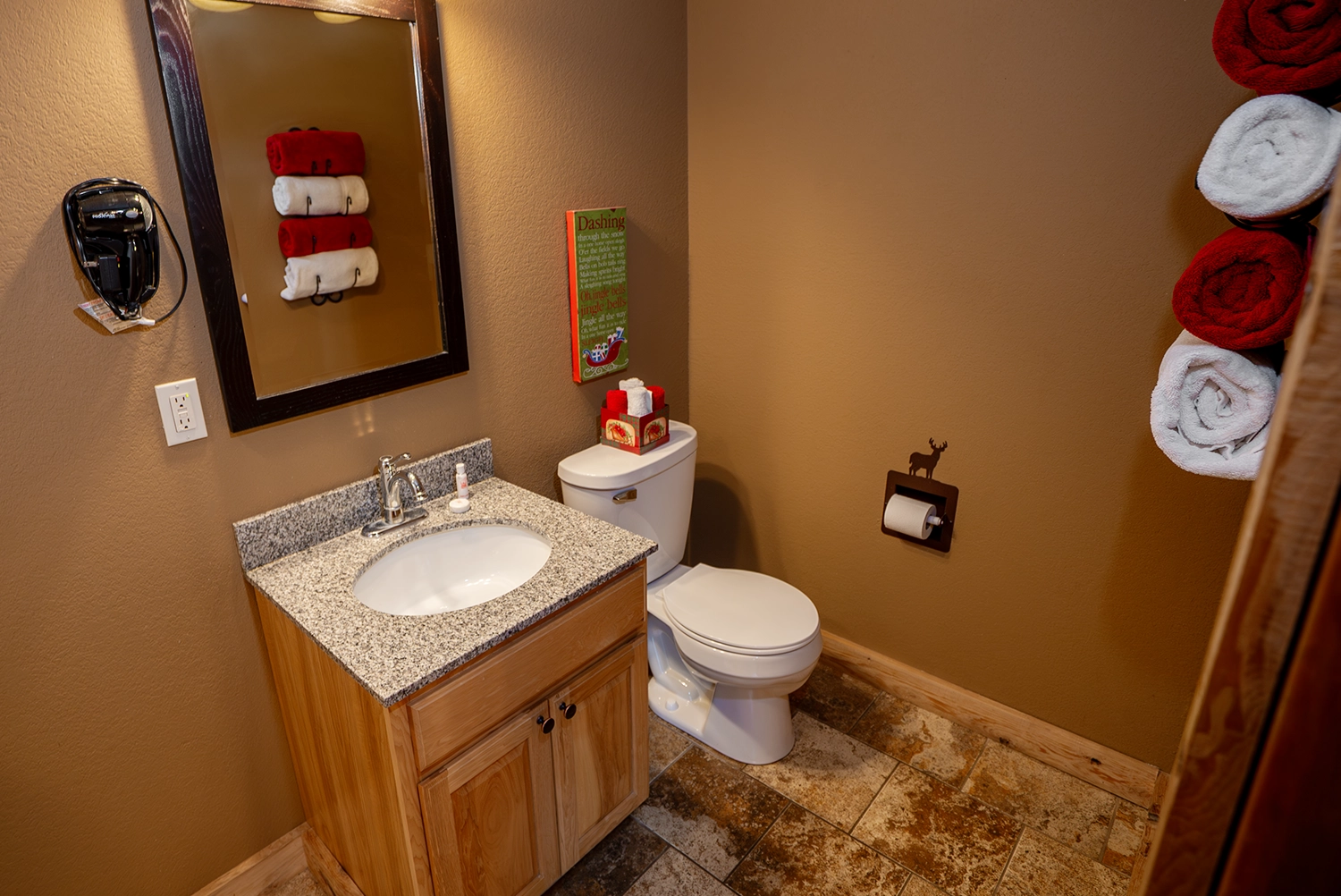 The Master Bathroom of a Bells cottage at Santa's Cottages.