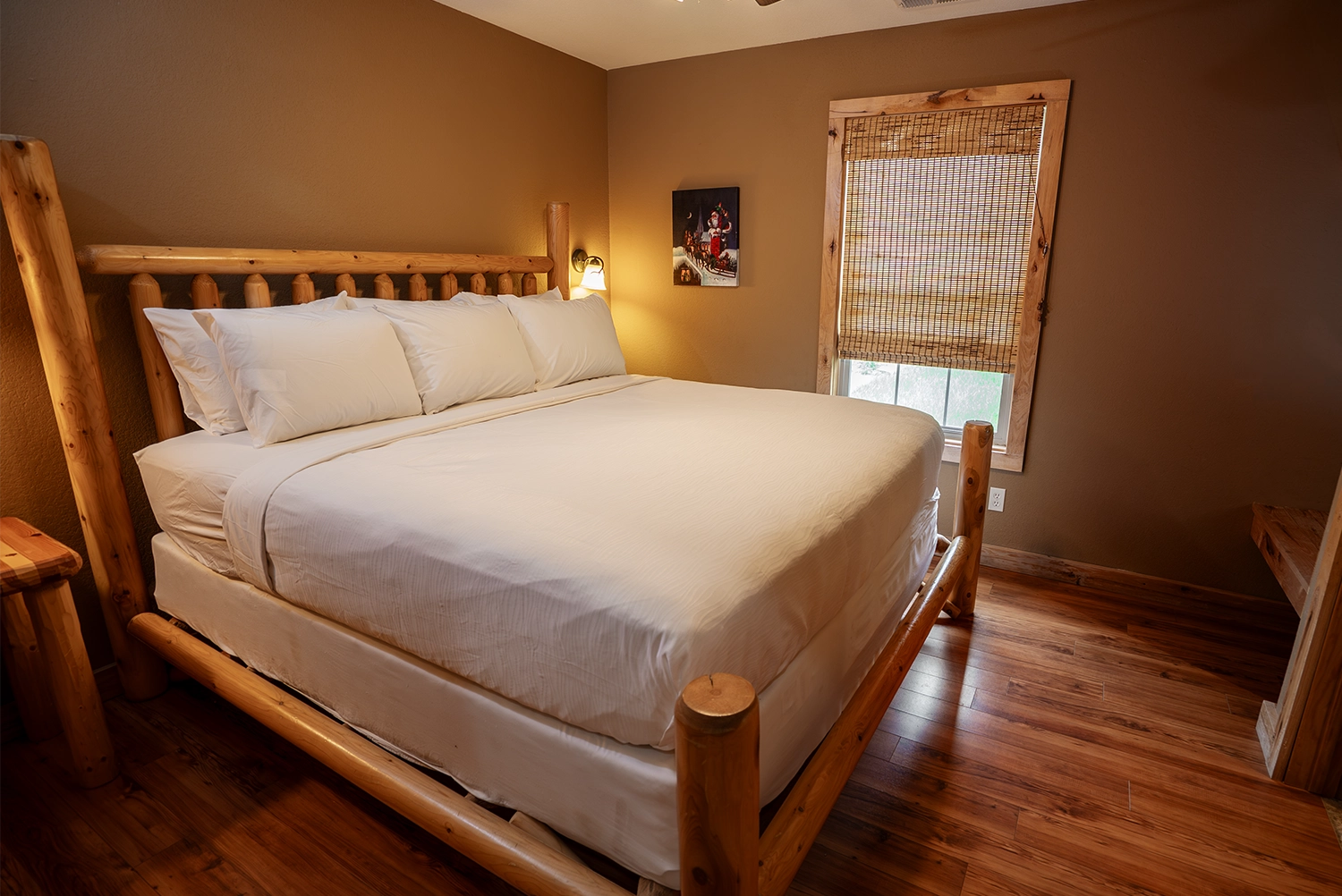 The Master Bedroom of a Bells cottage at Santa's Cottages.
